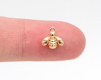 10pcs Gold/ Silver Tiny Bee Charm 8x8mm, 18K Gold/ Rhodium Plated Brass, Bee Pendants (GB-3093)