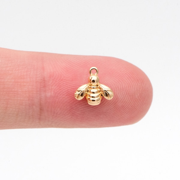 10pcs Gold/ Silver Tiny Bee Charm 8x8mm, 18K Gold/ Rhodium Plated Brass, Bee Pendants (GB-3093)