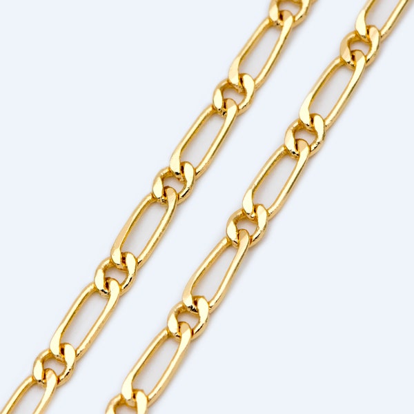 Gold plated Brass Oval Cable Chains 3.5/ 3.7mm, Figaro Chain Supplies Wholesale (#LK-384-1)/ 1 Meter=3.3 ft