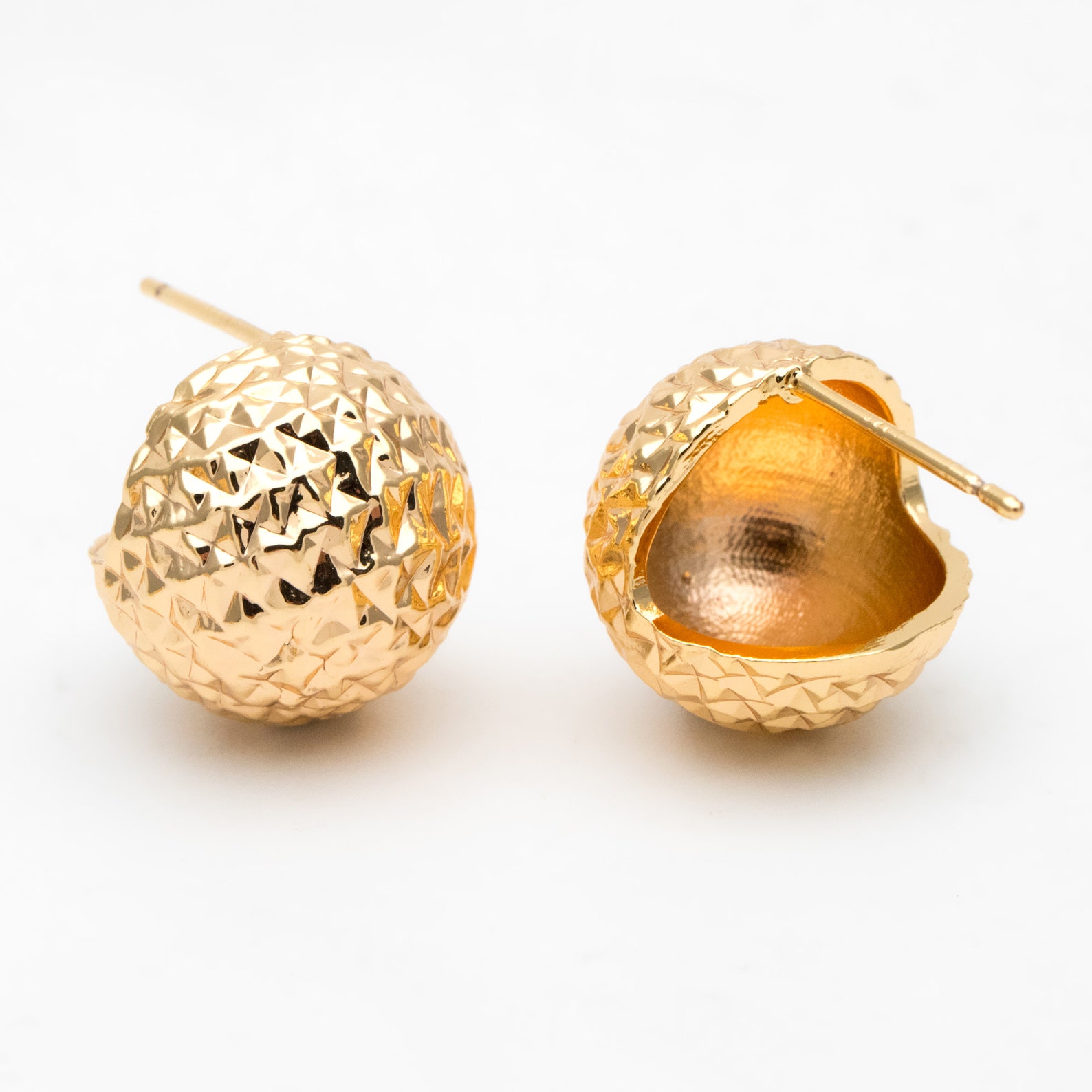 4pcs Gold Ball Ear Posts 14mm, Real Gold Plated Brass, Round Earring ...