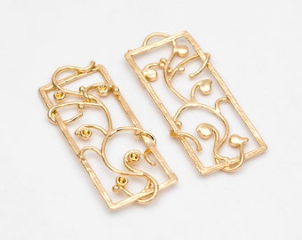 10pcs Gold Vine Rectangle Charm, Jewelry Making, Diy Material, Jewelry Supplies (GB-3162)