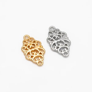 100 Pièces Breloques Connecteurs En Filigrane Fleuri - Plaqué Argent - Pour Création Bijoux DIY