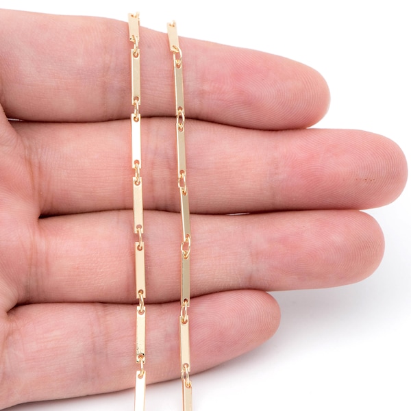 Gold/ Silver Tone Rectangle Bar Chains, 18K Gold/ Rhodium Plated Brass, Dainty Necklace Findings  (#LK-440)/ 1 Meter=3.3 ft