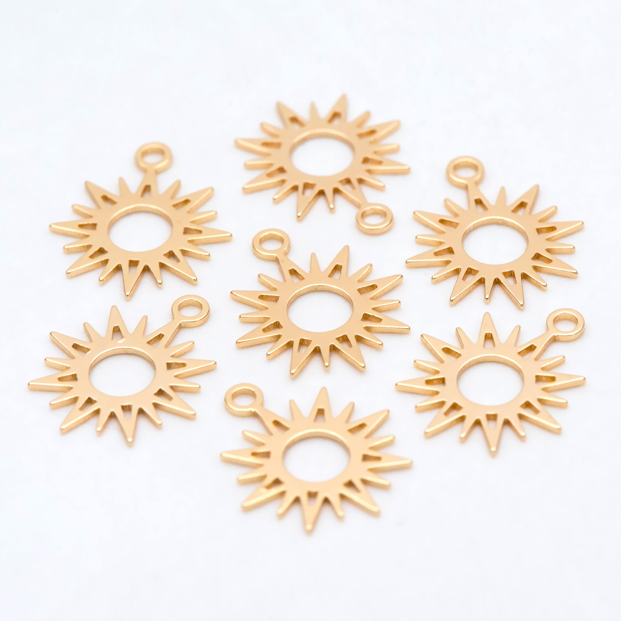 Gold Sun Charm, Sun With Rays Pendant, 18K Gold Plated
