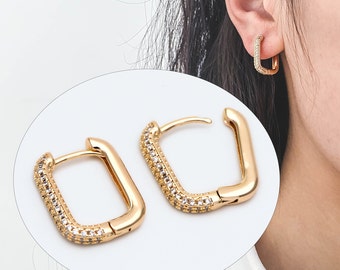 4pcs CZ Pave Gold Oval Leverback Ear Hooks, Gold plated on Brass, Earring Hoop Components (GB-2292)