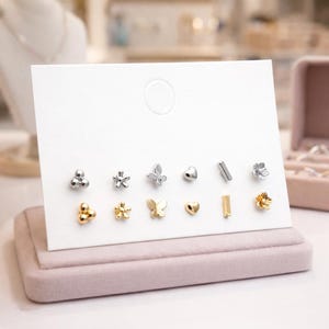 10pcs Gold Minimalist Earrings, 18K Gold Plated Brass, Tiny Stud Earrings (GB-4217)