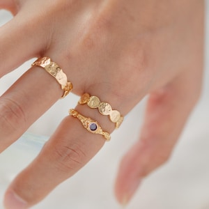 4pcs Gold/ Silver Hammered Ring, Purple CZ Ring, Stacking Ring, Statement Ring, Adjustable Ring (#JZ-030)