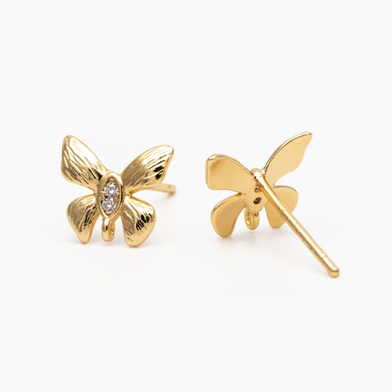 [LLOYD] 10K Gold☆Butter fly Ranunculus Love Drop Earrings 10pcs Gold Butterfly Earring With Loop, Gold Plated Brass