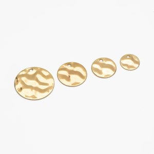 10pcs Hammered Disc Charms 8/ 10/ 12/ 16mm, Polished Gold plated Brass Coin Tags, Round Textured Coin Pendants GB-020 image 2