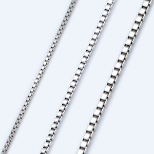 Rhodium plated Brass Box Chains, 0.7/ 0.9/ 1.1m Thin, Silver Tone Chain Findings (#LK-208)/ 1 Meter=3.3 ft