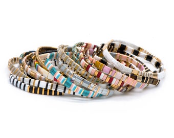 Pulsera Tila de azulejos, pulseras con cuentas de cristal, pulseras de cuentas de vidrio arco iris, joyas de verano, pulseras de playa (RM-73)