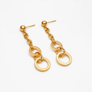 thumbnail interactive-video image 1 of 5cm Big Lion Head Drop Earrings - Gold Or Silver Tone - Greek Key Round Discs 1 of 4