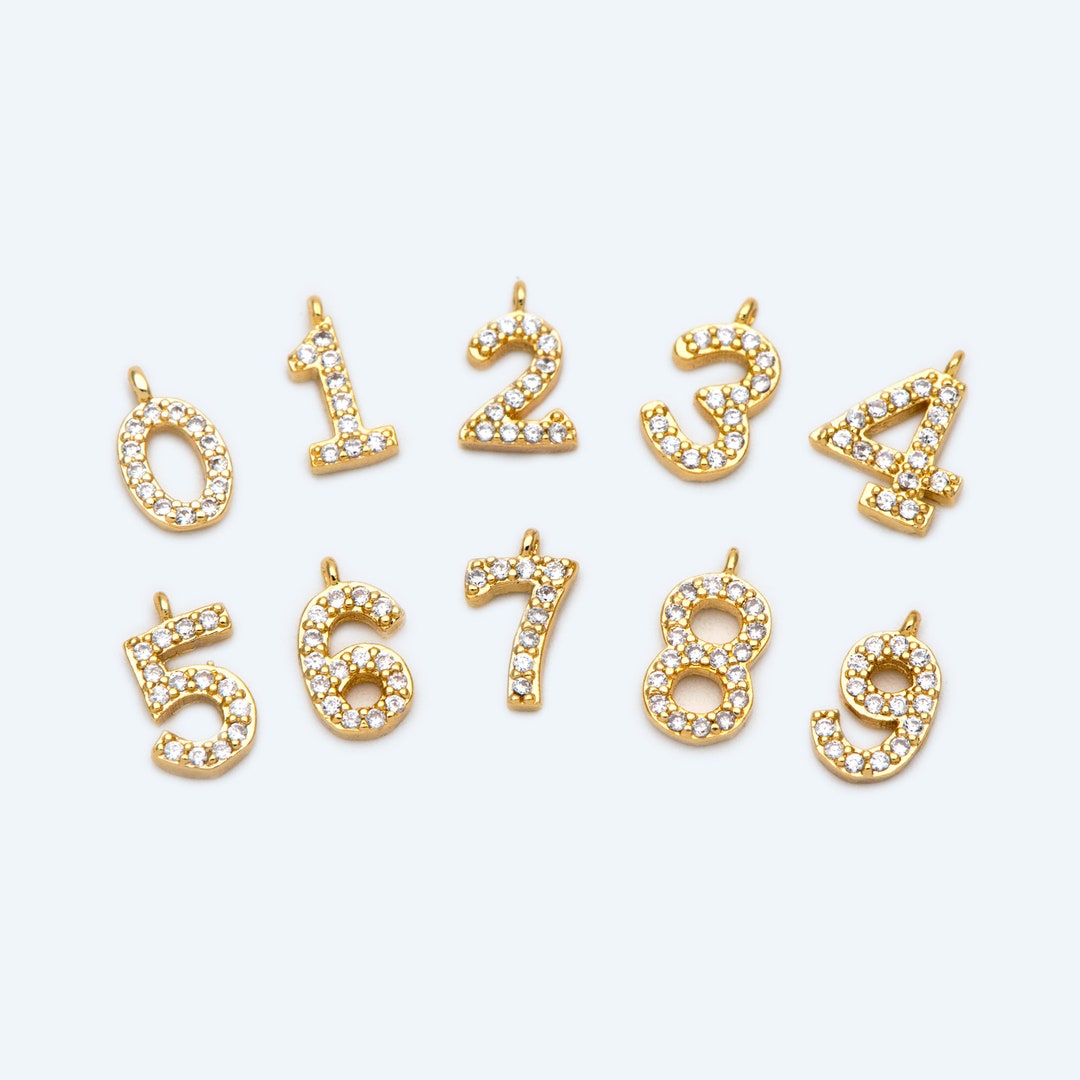 Gold Number Charms CZ Paved Number Charms Anniversary Etsy