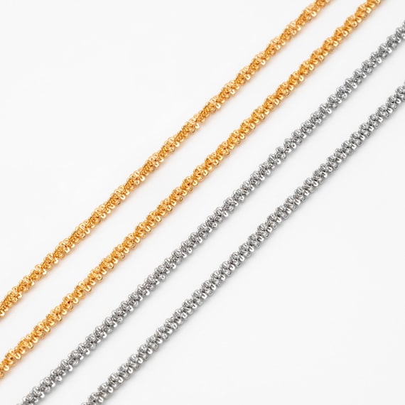 Gold/ Silver tone Specialty Chains 2.2mm, Gold/ Rhodium plated Brass, DIY Necklace Chain Wholesale (#LK-228)/ 1 Meter=3.3 ft
