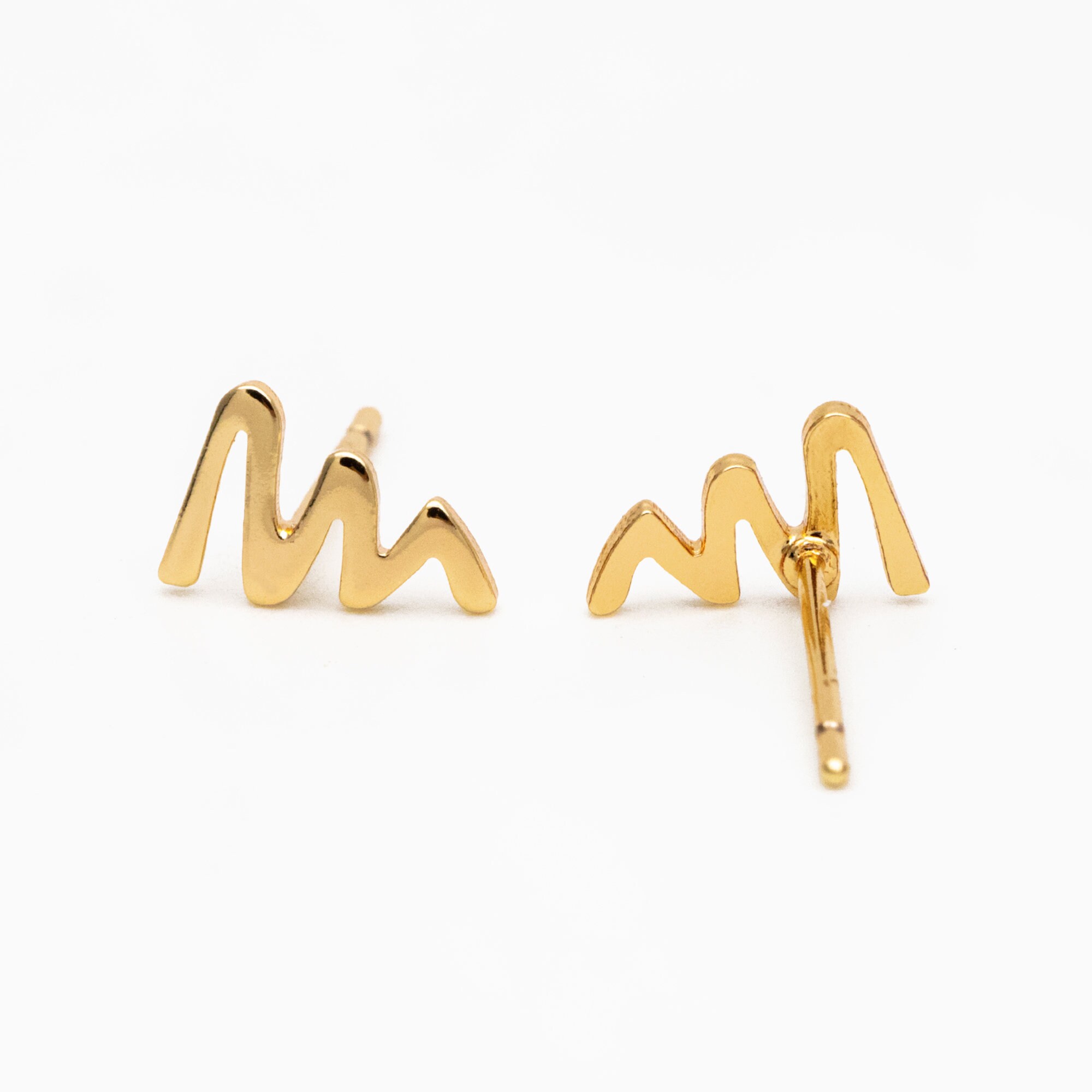10pcs Gold Zigzag Stud Earrings, Gold Plated Brass, Minimalist