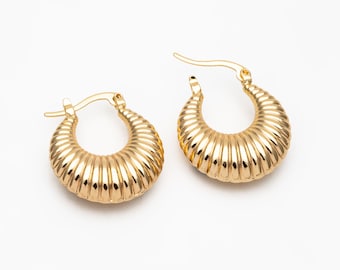 4pcs Gold U-Shaped Earrings 25x22mm, Real Gold plated Brass, Minimalist Hoop Earrings (GB-4267)