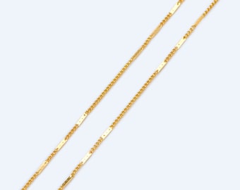 Gold Flat Circle Chains 1mm, Tiny Curb Chains, 18K Gold plated Brass, Dainty Necklace Findings  (#LK-433)/ 1 Meter=3.3 ft