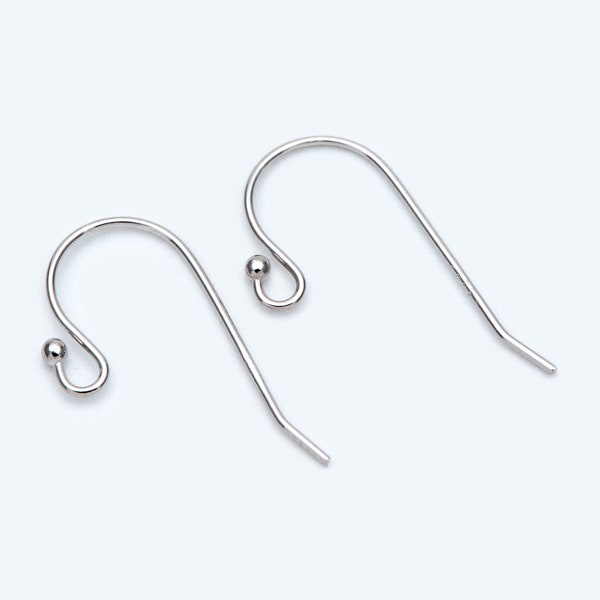 10pcs Rhodium plated Sterling Silver Earring Hooks, 925 Silver Earwires with Ball End 20x10mm (CY-005-2)