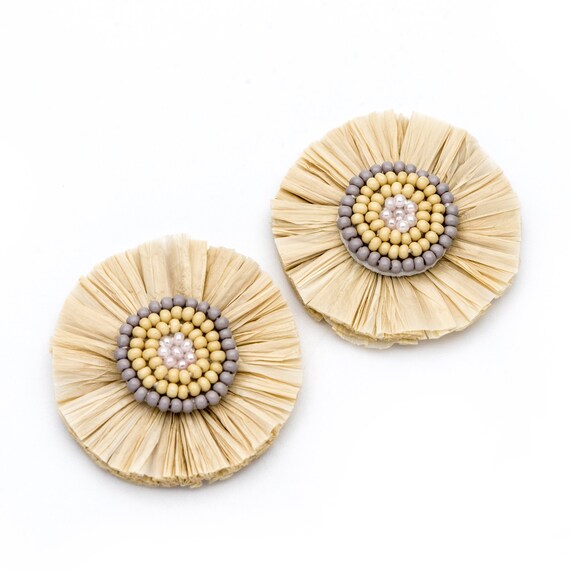 Raffia Flower Beaded Charm Earrings Raffia Flower Beaded Charm Earrings