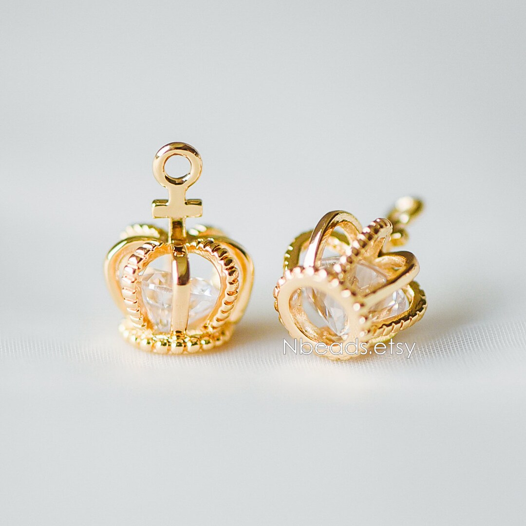 4pcs Gold Crown Charms With CZ Diamond Real Gold Plated Brass Etsy