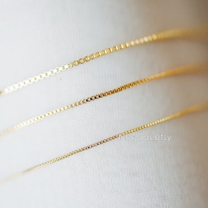 Gold plated Brass Box Chains, 0.7/ 0.8/ 0.9/ 1mm Thin, Color Not Easily Tarnish (#LK-166)/ 1 Meter=3.3 ft