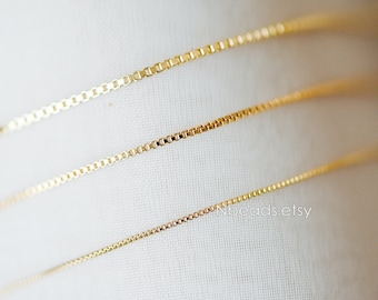 Gold plated Brass Box Chains, 0.7/ 0.8/ 0.9/ 1mm Thin, Color Not Easily Tarnish (#LK-166)/ 1 Meter=3.3 ft