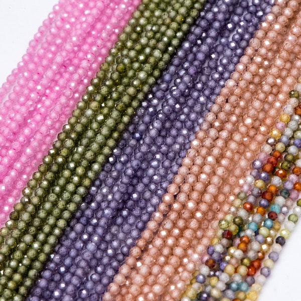 2mm Colorful Zircon Faceted Beads, Tiny Gemstone Beads, Natural Stone Beads for Jewelry Bracelet Making DIY, Full 14.5 Inch Strands (TR-008)