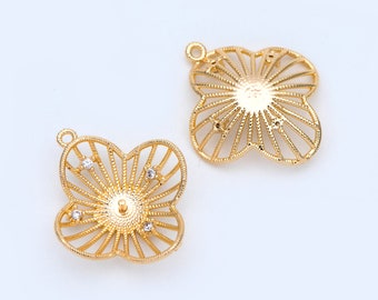 10pcs Gold Filigree Flower Charms Pendant 21x24mm, 18K Gold plated Brass Floral Connectors  (GB-1071)