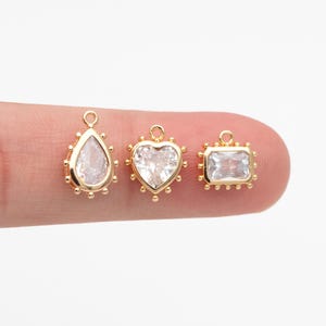 10pcs CZ Pave Teardrop/ Heart/ Rectangle/ 0val/ Marquise Charms, Gold plated Brass, Geometric Earring Charms (GB-4122)