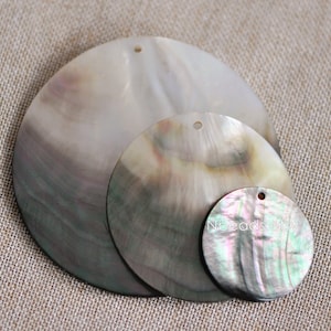 6pcs Black Mother of Pearl Shell Round Pendants 20/ 30/ 40/ 50/ 60mm Large (V1230)
