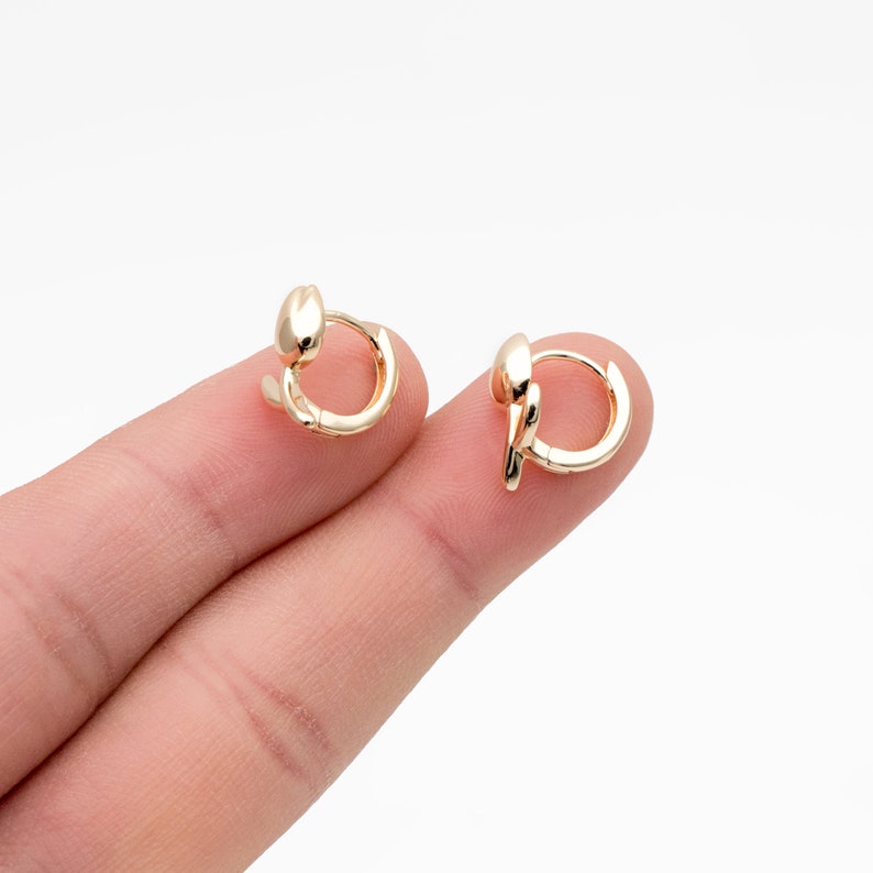 4pcs Gold Tulip Hoop Earrings, 18K Gold plated Brass, Minimalist Huggie Earrings GB-4273 image 6