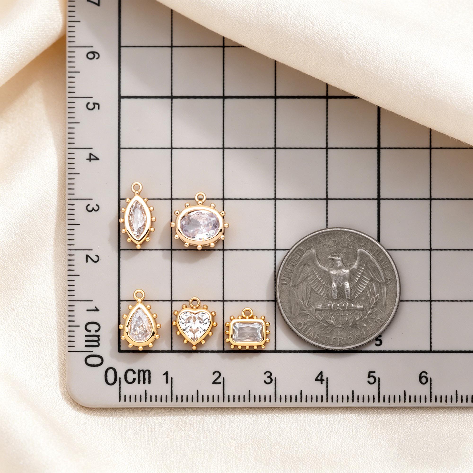 10pcs CZ Pave Teardrop/ Heart/ Rectangle/ 0val/ Marquise Charms, Gold ...