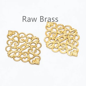 10pcs Raw Brass Stamping Filigree Flower Findings, Raw Brass Crafts, 42x31mm, Brass Findings Wholesale  (RB-199)