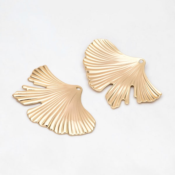 10pcs Gold/ Rhodium plated Brass Ginkgo Leaf Pendant Charms 30x46mm, Lead Nickel Free (GB-3050)