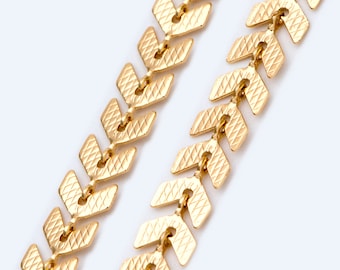 Gold plated Brass Chevron Chain 6.5mm, Decorative Arrow Chain, Herringbone Designer Chain (#LK-103)/ 1 Meter=3.3ft