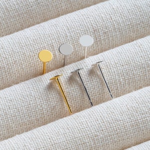 20pcs Sterling Silver Stud Ear Posts, Gold/ Rhodium plated .925 Silver, 4mm Flat Pad/ Cup, Glue On Earring Findings  (CY-006)
