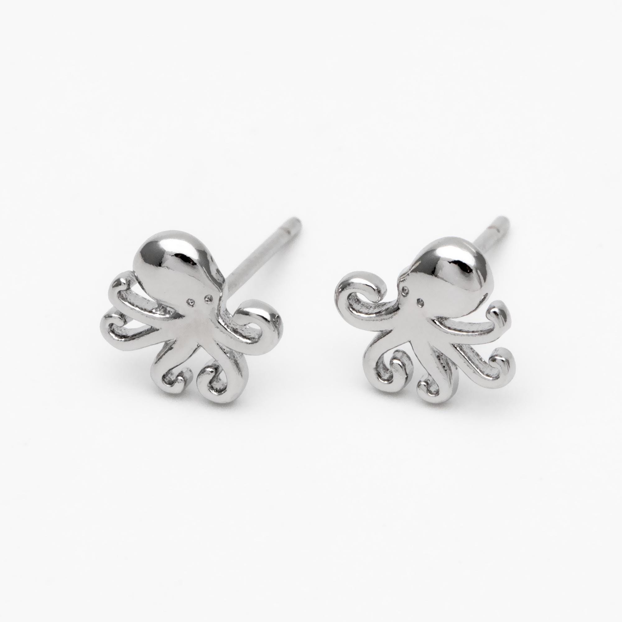 アクセサリー octi silver  stud pierce 10pcs Gold/ Silver Octopus Earrings, Gold/ Rhodium Plated Brass