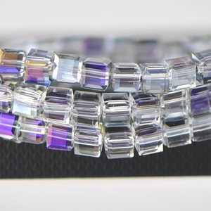 70pcs Cube Crystal Glass Square Beads 8mm Sparkly Transparent Purple (#FZ08-30)