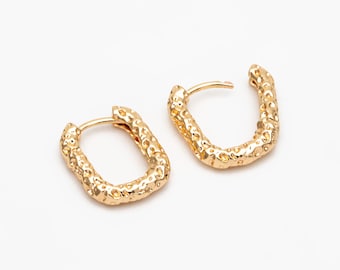 10pcs Gold Oval Hoop Earrings, Gold plated Brass, Geometric Earring Hoops (GB-3739)