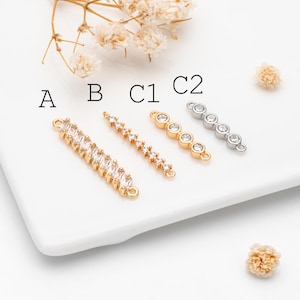 4 connettori a barra in oro/argento con pavé di zirconi cubici, ciondoli in zircone, ciondoli in pietra bianca (GB-1143)