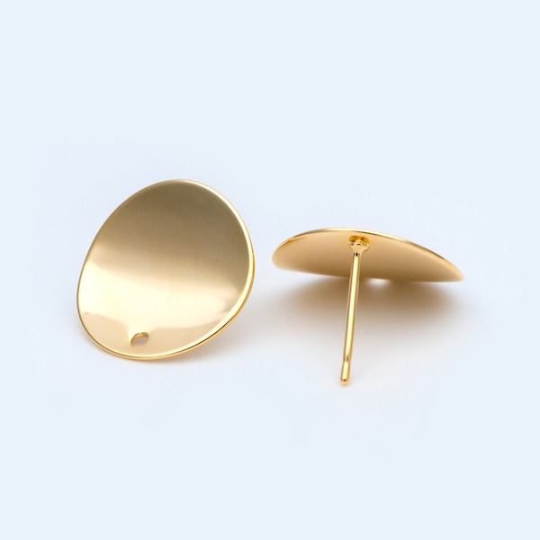 10pcs Gold Round Disc Ear Posts 16mm, 18K Gold plated Brass, Geometric Stud Earring Components (GB-980)