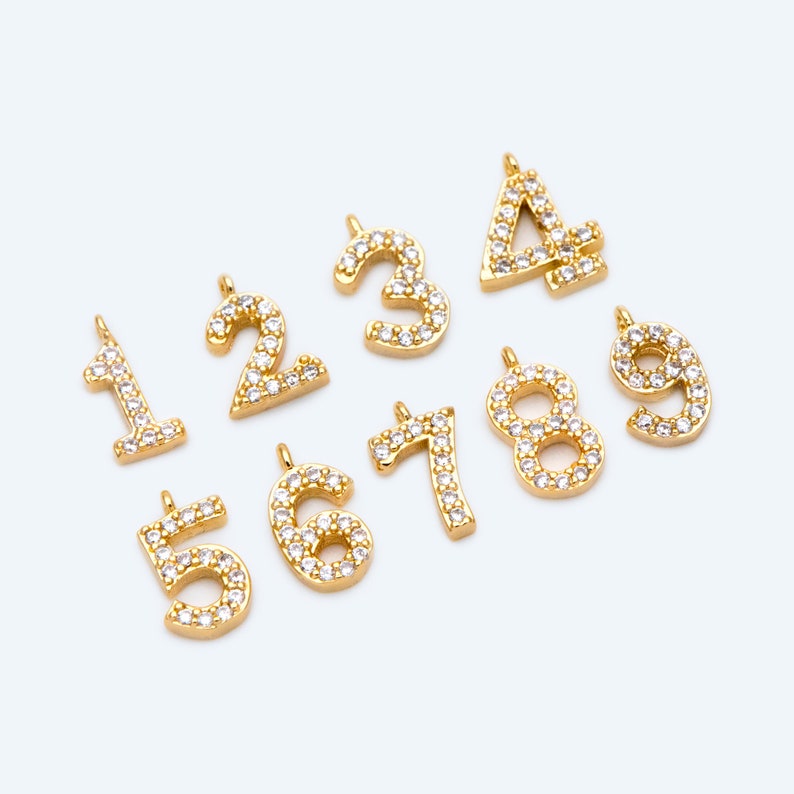Gold Number Charms CZ Paved Number Charms Anniversary Etsy
