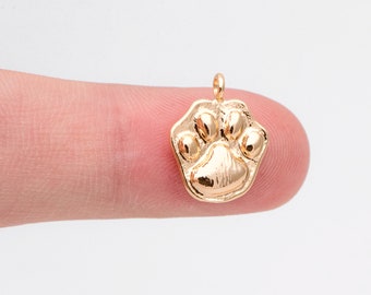 10pcs Gold Dog or Cat Paw Charms, Gold Plated Brass, Cute Paw Print Pendants (GB-3180)