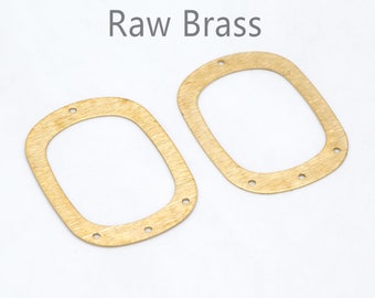 10pcs Raw Brass Rectangle Charms 36x27mm, Geometric Multi Hole Connectors (RB-208)