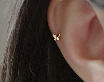 10pcs Gold/ Silver Tiny Butterfly Earrings, Gold/ Rhodium plated Brass, Minimalist Butterfly Ear Studs (GB-4217-C)
