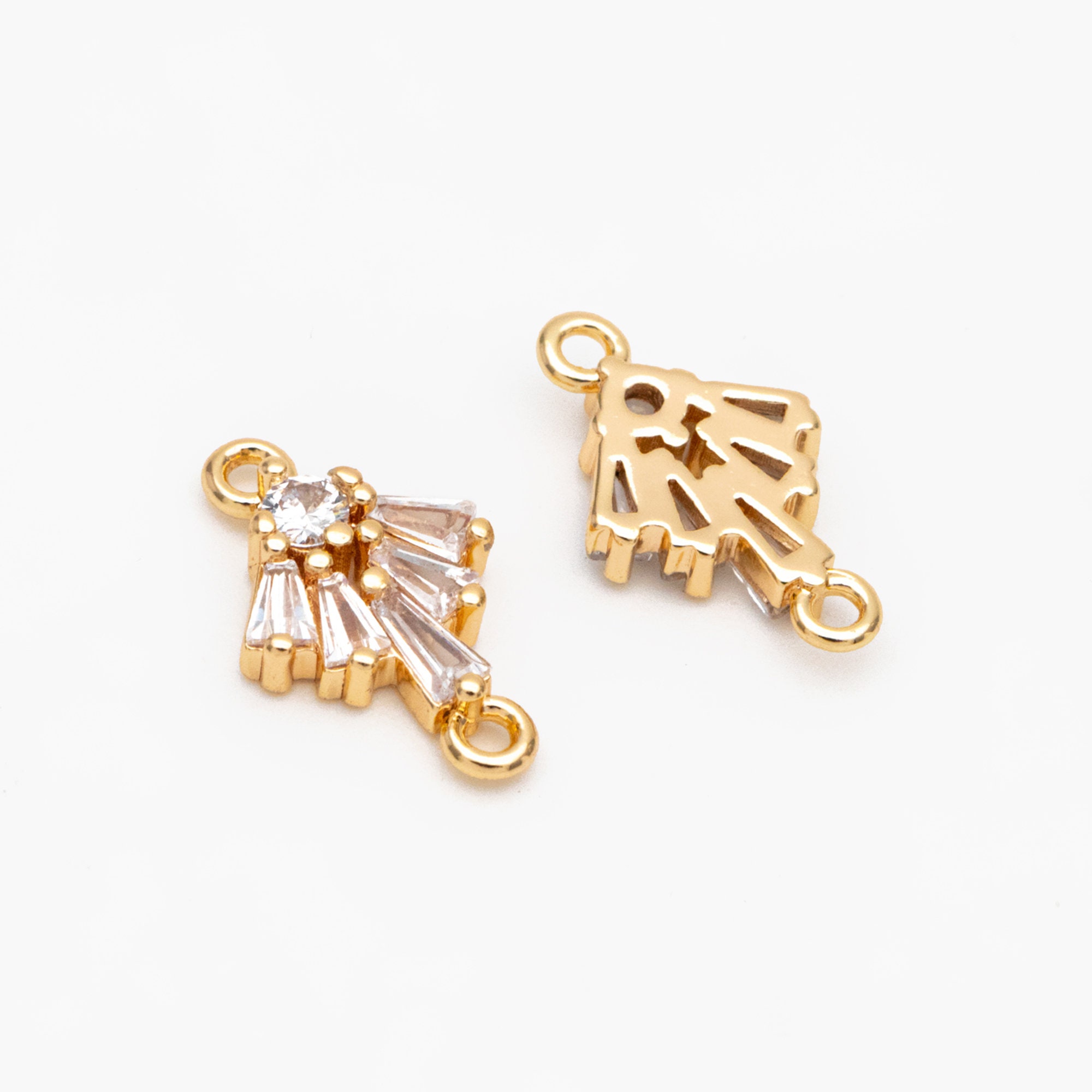 10pcs CZ Pave Gold Fan Shaped Charm Connectors 14mm, 18K