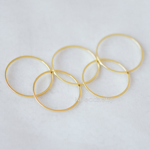 10pcs Gold Round Link Charms 10/ 12/ 18/ 20/ 25/ 30/ 35/50mm, 18K Gold plated Brass Ring Loops, Geometric Hoop Circle Pendants (GB-232)