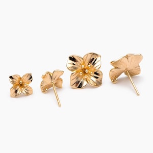 10pcs Gold/ Silver Flower Earring Post with Loop, 10mm/ 15mm, Floral Stud Earrings (GB-3155)