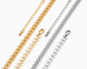 Gold/ Silver tone Flat Chevron Chain 6.3mm, Finished Bracelet/ Necklace with Extender Chain, Ready to Wear (#LK-161)