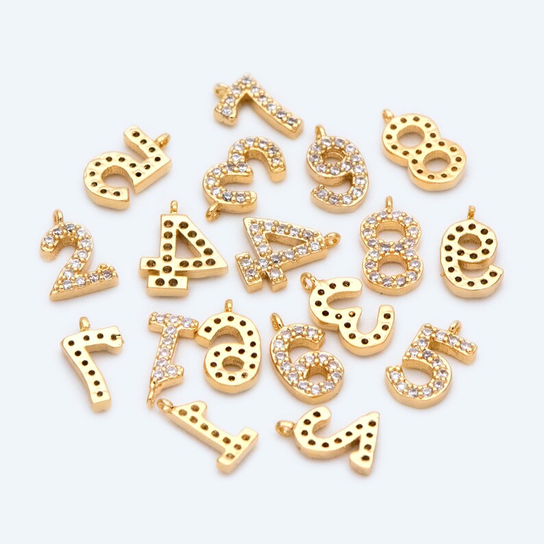 Gold Number Charms CZ Paved Number Charms Anniversary Etsy